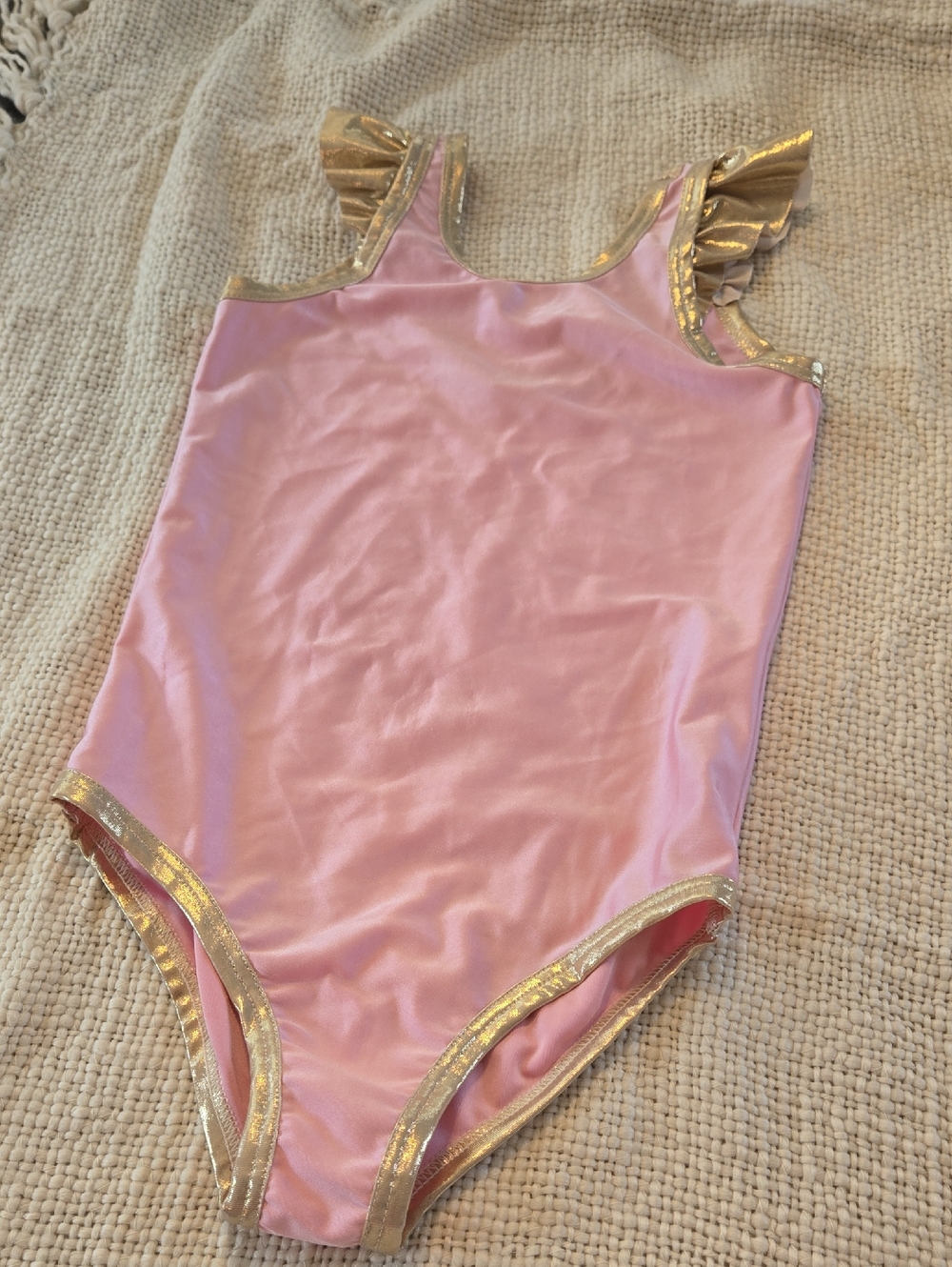 Girls' Pink One-Piece Swimsuit with Gold Trim